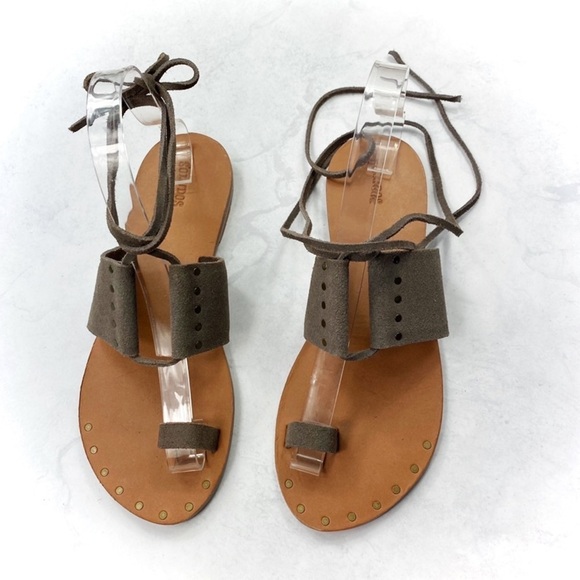 [Soludos] Suede Lace Up Toe Ring Sandals - Picture 1 of 5